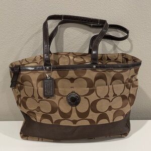 Coach Tan and Brown Signature Tote (Diaper Bag)